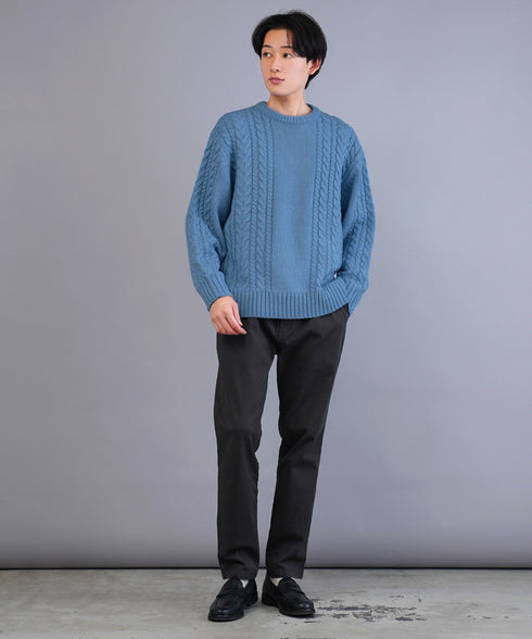 ケーブルクルーニット | ニット クルーネック セーター メンズ 洗える ニットセーター ウォッシャブル トップス 黒 白 秋 秋服 秋物 冬 冬服 冬物 春 春服 春物